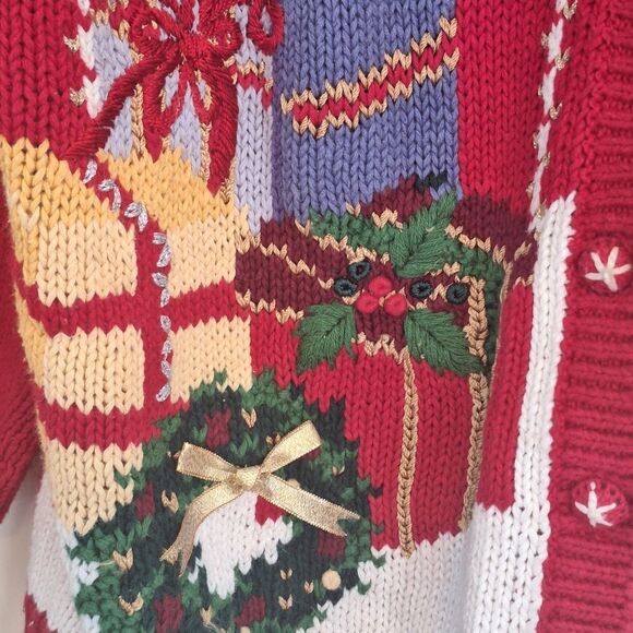 Heirloom Collectibles PL Vintage Christmas Sweater Cardigan Bears School Teacher - Picture 10 of 16